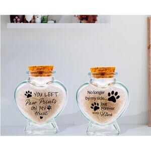New 2 pc Pet Hair Memorial Bottle & Ashes Urn Glass Set - Keepsake Vial